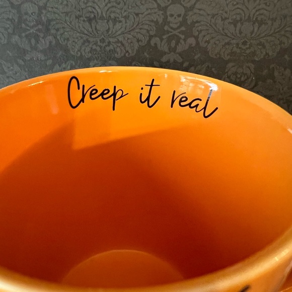 Halloween Tangerine Orange Mug Ghost Skull Black Cats Bats Candy Corn Rats Bats - Picture 7 of 8